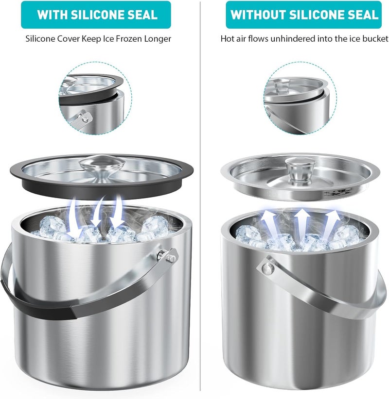 Five Home 3.2L Double Wall Stainless Steel Ice Bucket with Lid,Scoop, Updated Insulated Ice Bucket for Cocktail Bar and Parties - Image 4